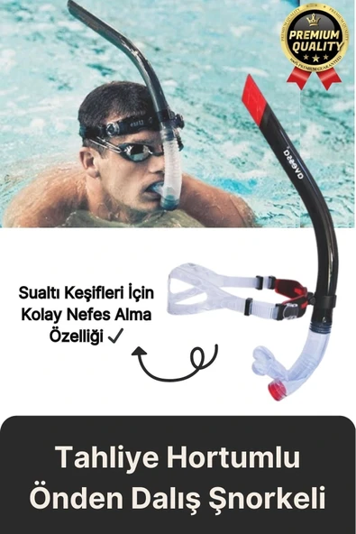 Yüksek Kalite Silikon Siyah Tahliye Hortumlu Deniz Havuz Önden Su Altı Eğitim Dalış Şnorkeli-1 Adet - 1