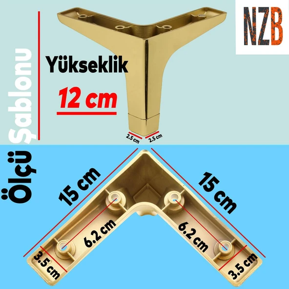 Mobilya Kanepe Sehpa TV Ünitesi Koltuk Ayağı 12 cm Altın Gold Baza Ayak 4 Adet - 2