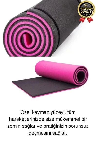 Ultra Konfor Taşıma Askılı Kalın Kaymaz Çift Taraf Pembe Siyah Meditasyon Pilates Minderi Yoga Matı - 6