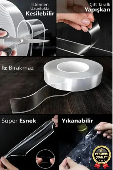 Çok Amaçlı İzolasyon Hava Su Sızdırmaz Çift Taraflı Silikon Şeffaf Nano Bant 18mm x 1.5m - 3 Adet - 2