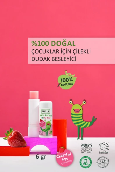 Incia %100 Doğal Kids Dudak Besleyici Çilek Bitkisel Nemlendirici Dudak Bakım Kremi 6 gr - 6