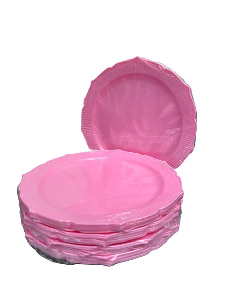 Omeyva Davet Parti Sunum Doğum Günü Pembe Renkli Sert Plastik Mika Tabak - 22 Cm. -6 Adetlik 5 Paket