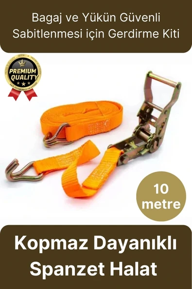 Çok Amaçlı Kopmaz Dayanıklı Kancalı Güvenli Sabitleme Gırgır Yük Gerdirme Kiti Spanzet Halat 10 mt