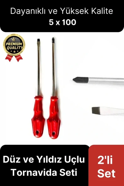 Yüksek Kalite Dayanıklı Pratik Ergonomik Tamir Vidalama Düz ve Yıldız Uçlu 2'li Tornavida Seti 5x100