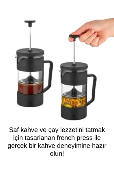 Premium Kalite Dayanıklı Isıyı Koruyan Filtre Kahve Bitki Çayı Demleme Siyah French Press 200 ml - 3