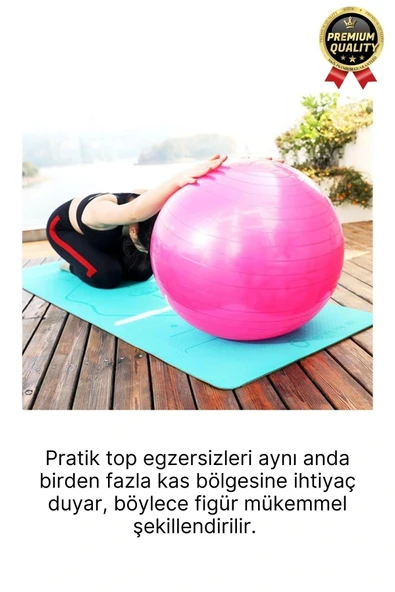 Premium Mini Gymball 20cm Jimnastik Denge Fitness Spor Şişirme Pompası Hediyeli Pembe Pilates Topu - 4