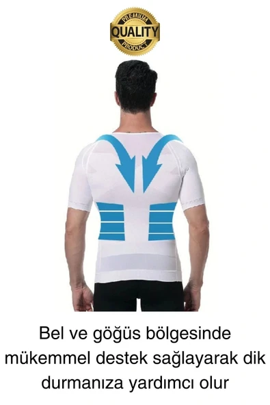 Beyaz Renk Erkek Bel Göğüs Dik Duruş Korsesi Atlet Jinekomasti Göbek Sıkılaştırıcı Toparlayıcı - 2