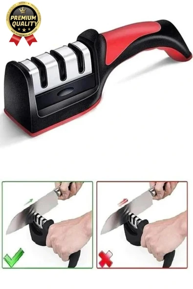 Profesyonel Ergonomik Pratik Keskin Paslanmaz Çelik Şef Mutfak 3 Kademeli Kolay Bıçak Bileme Aleti - 6