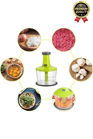 Premium Pratik Paslanmaz Çelik Sebze Meyve Soğan Doğrama Bıçaklı Üstten Basmalı El Rondosu Blender - 3