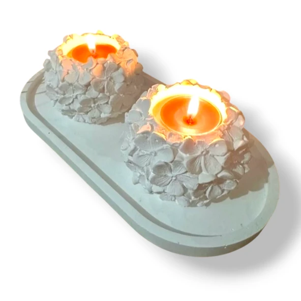 2 adet Çiçek desenli tealight Mumluk set ürün görseli 1