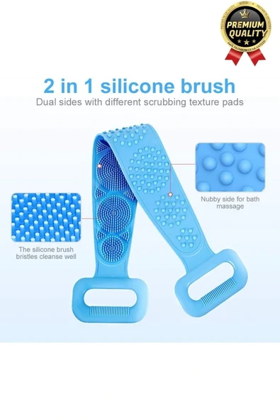 Yıkanabilir Back Scrubber Masaj Etkili Silikon Çift Taraf Duş Lifi Banyo Sırt Kesesi Büyük Boy 70cm - 3
