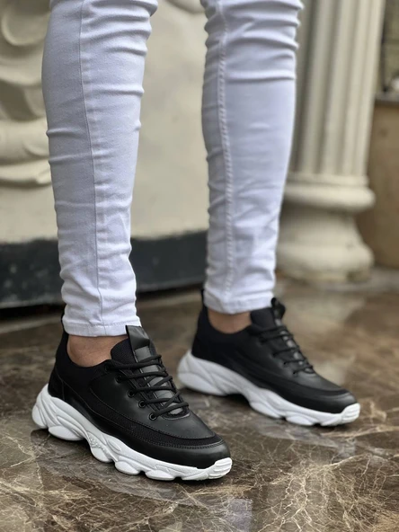 ET-KB-707 Siyah Cilt Yüksek Taban Bağcıklı Günlük Erkek Ayakkabı - 2