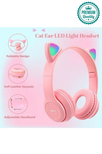 Kablosuz Gürültü Engelleyen Bluetooth Işıklı Mikrofonlu Kedi Kulaklı Sevimli Oyun Müzik Kulaklığı - 4