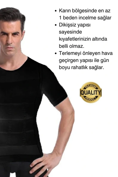 Siyah Renk Erkek Bel Göğüs Dik Duruş Korsesi Atlet Jinekomasti Göbek Sıkılaştırıcı Toparlayıcı - 4