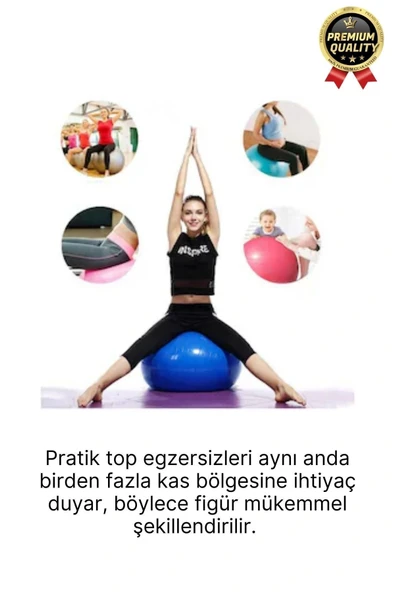 Premium Mini Gymball 20cm Jimnastik Denge Fitness Spor Şişirme Pompası Hediyeli Mavi Pilates Topu - 4
