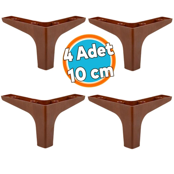 Mobilya Kanepe Sehpa TV Ünitesi Koltuk Ayağı 10 cm Ahşap Desenli Kahverengi Baza Ayak 4 Adet ürün görseli