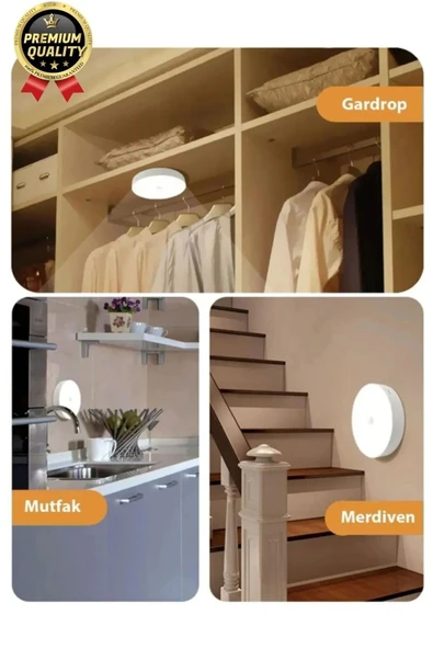 Premium Hareket Sensörlü Usb Şarj Edilebilir Mıknatıslı 3 Mod 8 Ledli Beyaz Işık Gece Lambası 1 Adet - 4