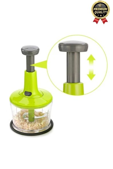 Premium Pratik Paslanmaz Çelik Sebze Meyve Soğan Doğrama Bıçaklı Üstten Basmalı El Rondosu Blender - 4