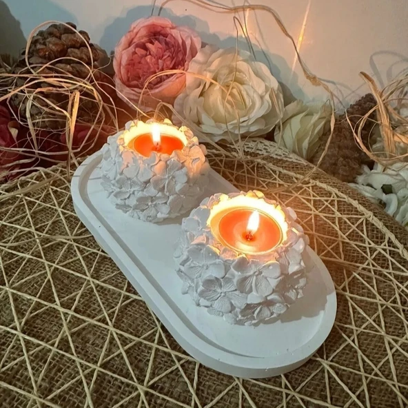 2 adet Çiçek desenli tealight Mumluk set