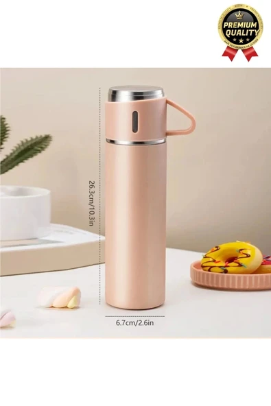 Kaliteli Paslanmaz Çelik Çift Katmanlı Sıcak Soğuk 3 Bardaklı Vakumlu Termos Çanta Hediyeli 550 Ml - 4