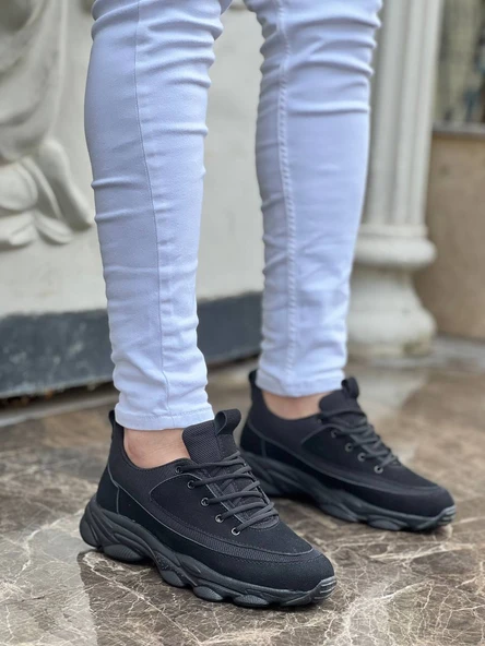 ET-KB-707 Siyah Süet Siyah Yüksek Taban Bağcıklı Günlük Erkek Ayakkabı - Resim 2