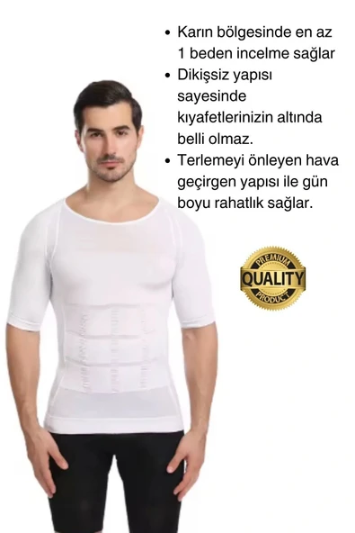 Beyaz Renk Erkek Bel Göğüs Dik Duruş Korsesi Atlet Jinekomasti Göbek Sıkılaştırıcı Toparlayıcı - 4