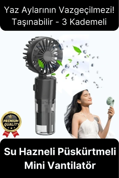 Taşınabilir Serinletici Klima Usb Şarjlı 3 Kademeli 1200 mAh Su Hazneli Püskürtmeli Mini Vantilatör