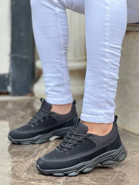 ET-KB-707 Siyah Süet Siyah Yüksek Taban Bağcıklı Günlük Erkek Ayakkabı - Resim 3