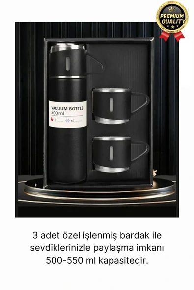 Kaliteli Paslanmaz Çelik Çift Katmanlı Sıcak Soğuk 3 Bardaklı Vakumlu Termos Çanta Hediyeli 550 Ml - 3