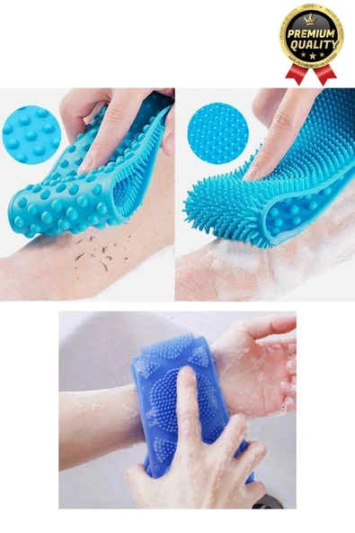 Yıkanabilir Back Scrubber Masaj Etkili Silikon Çift Taraf Duş Lifi Banyo Sırt Kesesi Büyük Boy 70cm - 5