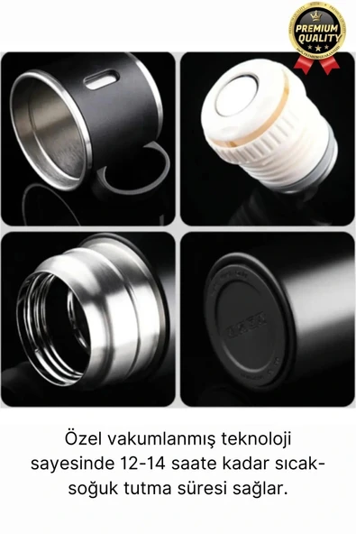 Kaliteli Paslanmaz Çelik Çift Katmanlı Sıcak Soğuk 3 Bardaklı Vakumlu Termos Çanta Hediyeli 550 Ml - 2