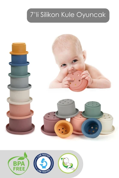 Meleni Baby 7'li Silikon Eğitici Aktivite Oyuncağı - Silikon Aktivite Oyun Kulesi