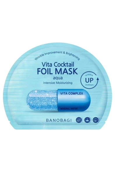 Banobagi Vita Cocktail Foil Mask Aqua ( Gözenek sıkılaştırıcı ve Kuruluk karşıtı pamuk maske) - 3