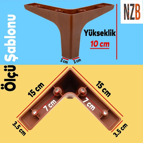Mobilya Kanepe Sehpa TV Ünitesi Koltuk Ayağı 10 cm Ahşap Desenli Kahverengi Baza Ayak 4 Adet - Resim 2