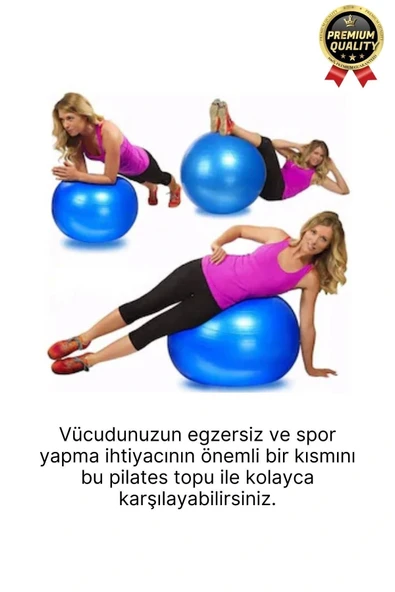 Premium Mini Gymball 20cm Jimnastik Denge Fitness Spor Şişirme Pompası Hediyeli Mavi Pilates Topu - 3