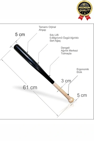 Üstün Kalite Dayanıklı Malzeme Kırılmaz Mükemmel Kavrayış Ahşap 28 inc Baseboll Beyzbol Sopası 61Cm - 2