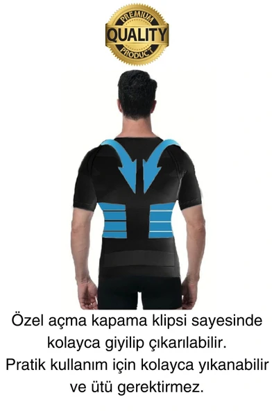 Siyah Renk Erkek Bel Göğüs Dik Duruş Korsesi Atlet Jinekomasti Göbek Sıkılaştırıcı Toparlayıcı - 6