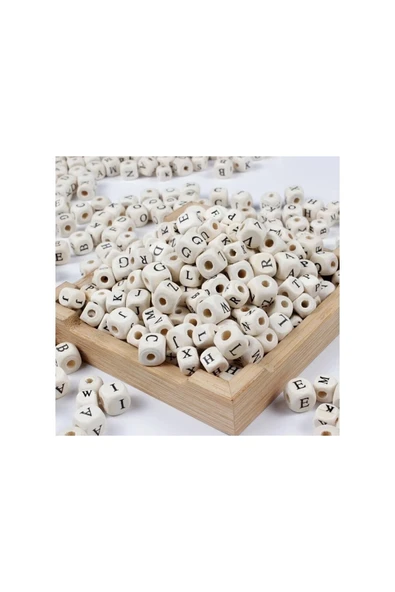 Ahşap Harf Küp Boncuk 200 Adet  ( 8 Mm )