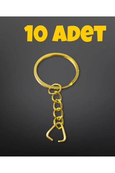 10 adet Kalın Gold Renk üçgen uçlu Anahtarlık halkası ve zinciri