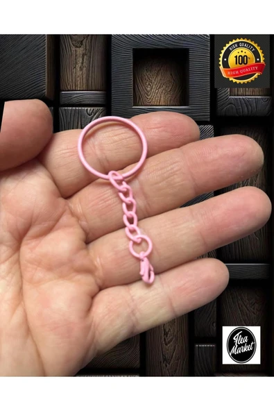 Özel üretim ŞEKER PEMBE Renkli Zincirli Anahtarlık Halkası - ( 20 Adet - 25mm çap , 68mm boy )