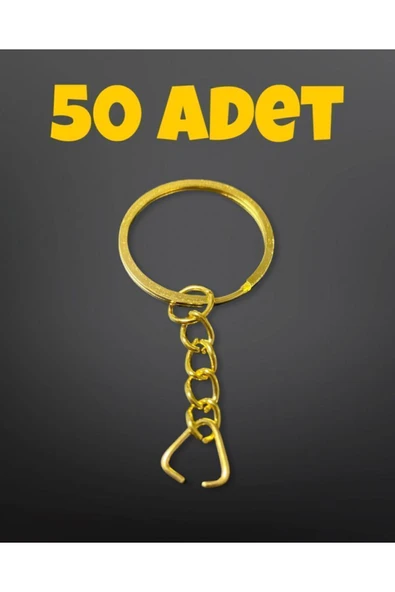 50 Adet Ezme Gold Renk Üçgen Uçlu Anahtarlık Halkası Ve Zinciri