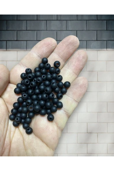 6 mm Mat Siyah Cam Takı Boncuğu - Tesbih Boncuğu - Dekor Boncuğu - 100 Adet
