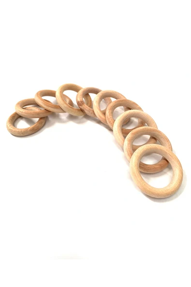 50 Adet 5cm Ham - Doğal Ahşap Halka, Diş Kaşıyıcı , 50mm - 2