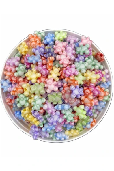 Ayı Figür, Ayı Şekilli Karışık Pastel Renk Boncuk,takı Yapımı (50gr, ~280 Adet)