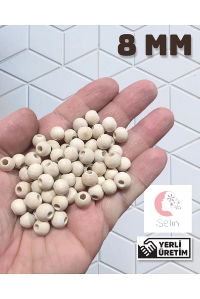 Ekonomik Paket 8 Mm Ham Işlenmemiş Ahşap Boncuk - 200 Grm. ( ± 1000 Adet)