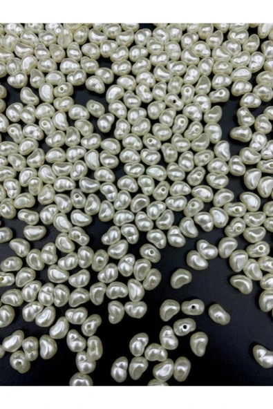 50gr Formsuz Şekilsiz Krem Renk Plastik Lüks Inci Boncuk, Yamuk Inci (250 Adet)