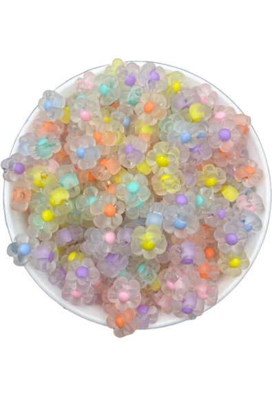 25gr Buzlu Mat Içi Karışık Renkli Boncuklu Çiçek Model Boncuk,takı Boncuğu (25gr,~45 Adet)