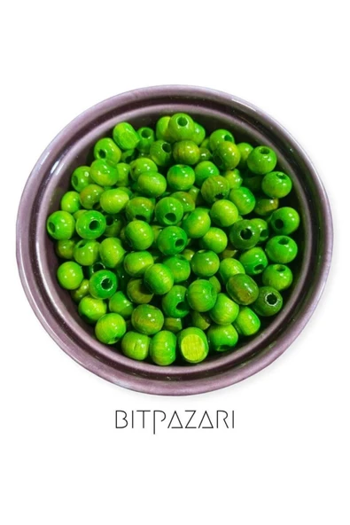 8 Mm Ahşap Boncuk ( Yeşil ) 200 Adet -