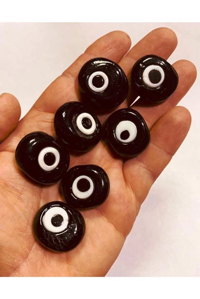 Siyah El Yapımı Cam Danagöz Nazar Boncuğu - Dekor Boncuğu - Makrome Boncuğu