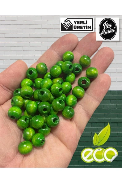10 Mm Fıstık Yeşili Renkte Ahşap Boncuk -  ( Ort  ± 110 - 150 Adet)
